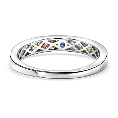 D'Joy Multi Sapphire 0.60 ctw Half Eternity Ring in Rhodium Over Sterling Silver (Size 8.0)