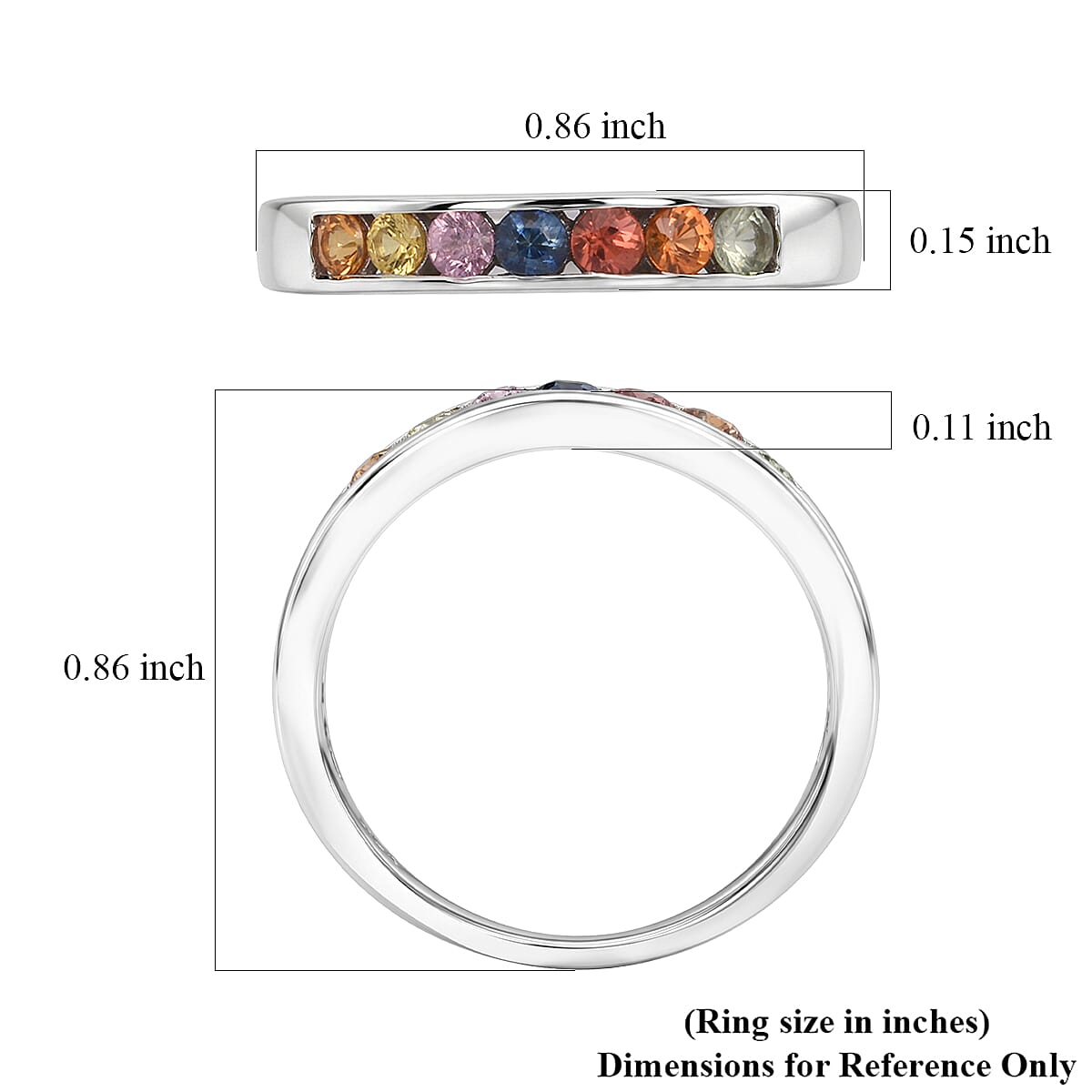 D'Joy Multi Sapphire 0.60 ctw Half Eternity Ring in Rhodium Over Sterling Silver (Size 8.0)