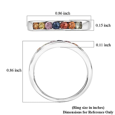 D'Joy Multi Sapphire 0.60 ctw Half Eternity Ring in Rhodium Over Sterling Silver (Size 8.0)