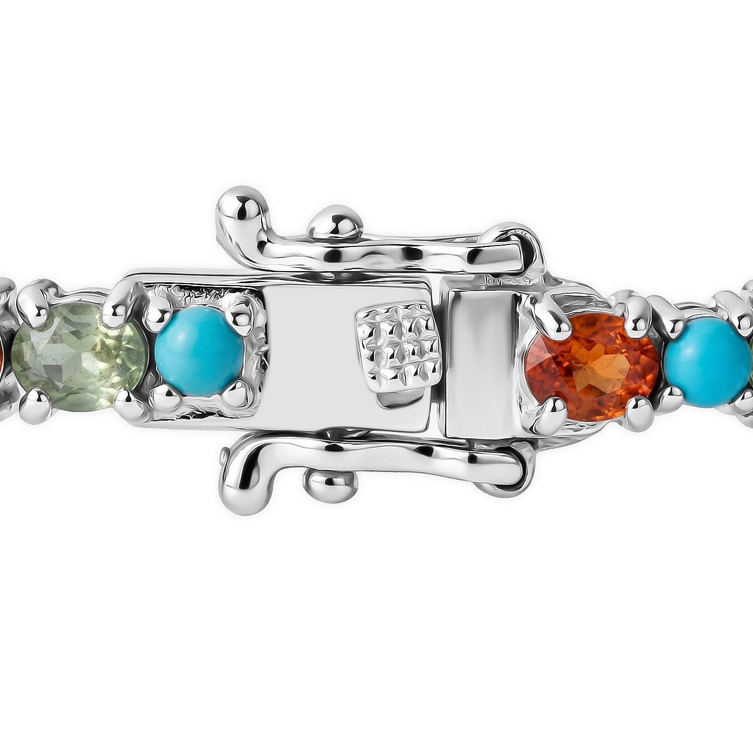 D'Joy Premium Multi Sapphire and Sleeping Beauty Turquoise 7.20 ctw Vivid Skyline Bracelet in Rhodium Over Sterling Silver (7.25 In)