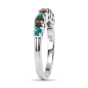 D'Joy Premium Multi Sapphire and Sleeping Beauty Turquoise 1.00 ctw Vivid Skyline Ring in Rhodium Over Sterling Silver (Size 10.0)