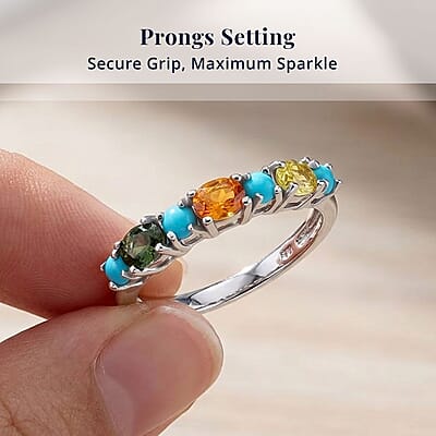 D'Joy Premium Multi Sapphire and Sleeping Beauty Turquoise 1.00 ctw Vivid Skyline Ring in Rhodium Over Sterling Silver (Size 10.0)