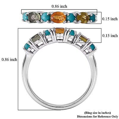 D'Joy Premium Multi Sapphire and Sleeping Beauty Turquoise 1.00 ctw Vivid Skyline Ring in Rhodium Over Sterling Silver (Size 10.0)