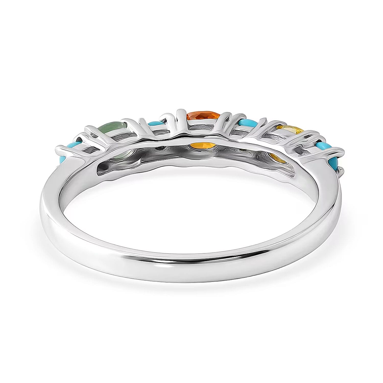 D'Joy Premium Multi Sapphire and Sleeping Beauty Turquoise 1.00 ctw Vivid Skyline Ring in Rhodium Over Sterling Silver (Size 10.0)