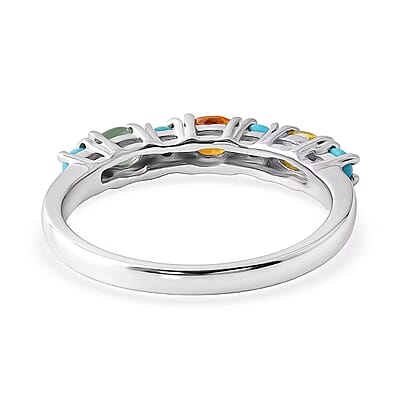 D'Joy Premium Multi Sapphire and Sleeping Beauty Turquoise 1.00 ctw Vivid Skyline Ring in Rhodium Over Sterling Silver (Size 10.0)