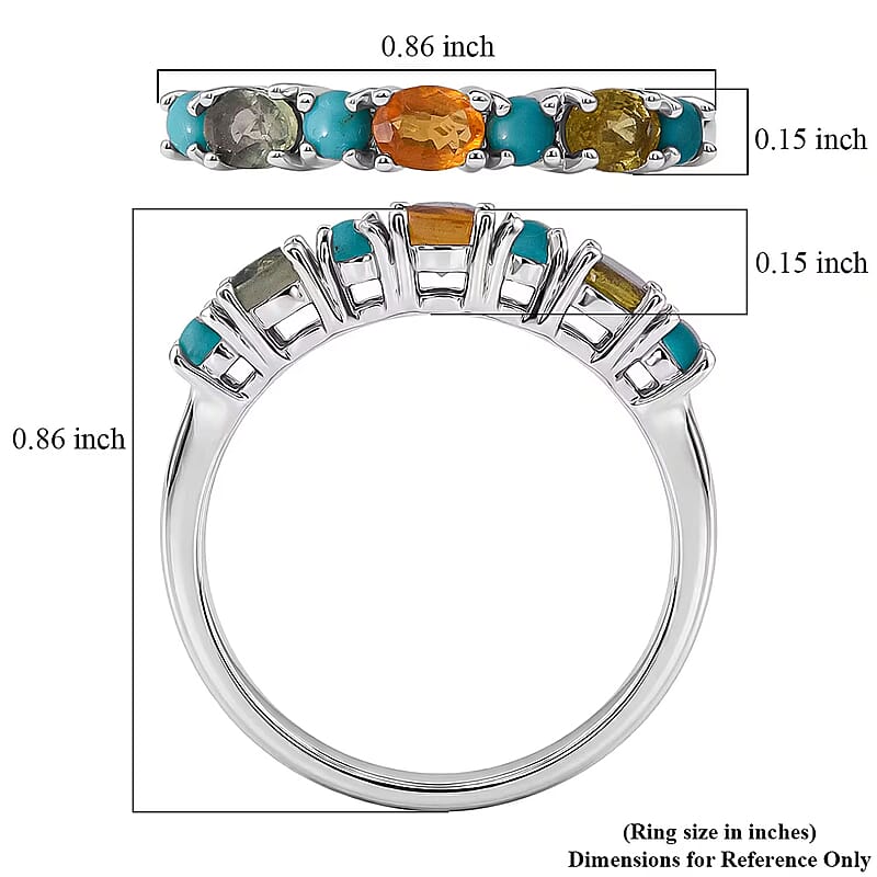 D'Joy Premium Multi Sapphire and Sleeping Beauty Turquoise 1.00 ctw Vivid Skyline Ring in Rhodium Over Sterling Silver (Size 6.0)
