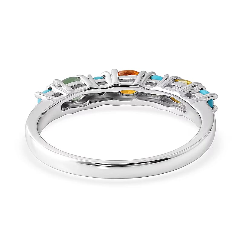 D'Joy Premium Multi Sapphire and Sleeping Beauty Turquoise 1.00 ctw Vivid Skyline Ring in Rhodium Over Sterling Silver (Size 6.0)