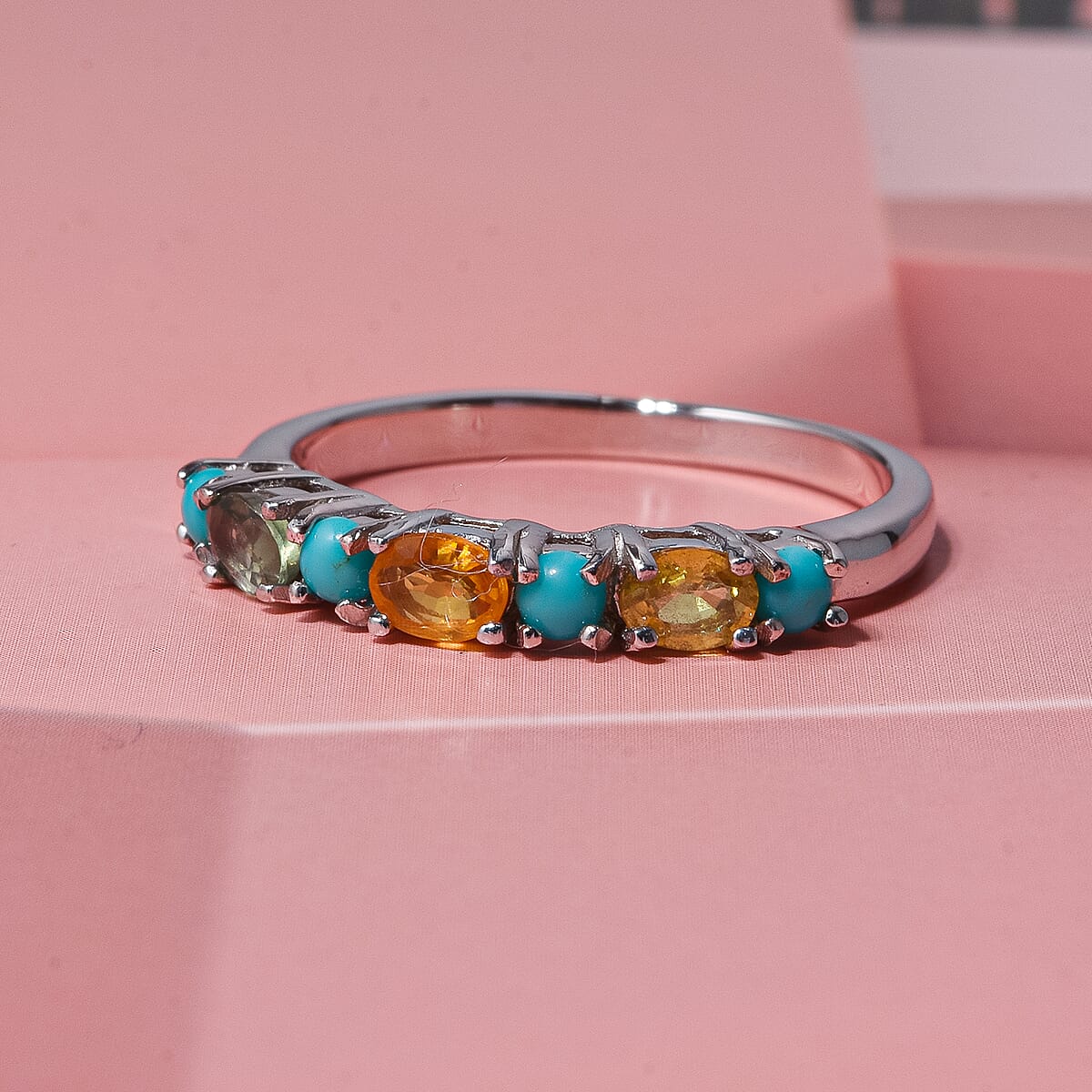 D'Joy Premium Multi Sapphire and Sleeping Beauty Turquoise 1.00 ctw Vivid Skyline Ring in Rhodium Over Sterling Silver (Size 9.0) image number 1