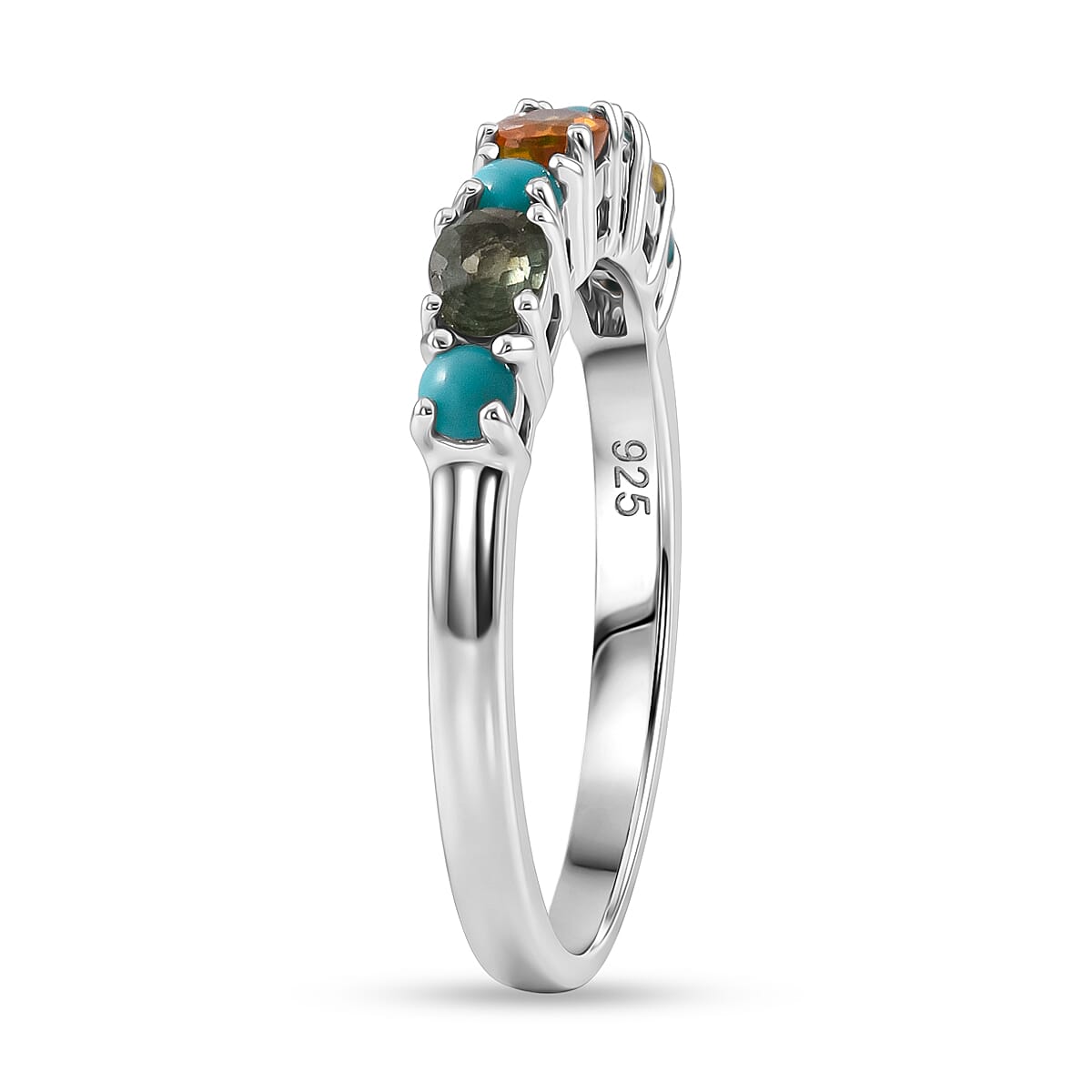 D'Joy Premium Multi Sapphire and Sleeping Beauty Turquoise 1.00 ctw Vivid Skyline Ring in Rhodium Over Sterling Silver (Size 9.0) image number 3