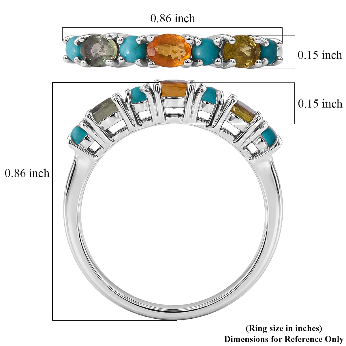 D'Joy Premium Multi Sapphire and Sleeping Beauty Turquoise 1.00 ctw Vivid Skyline Ring in Rhodium Over Sterling Silver (Size 9.0) image number 5
