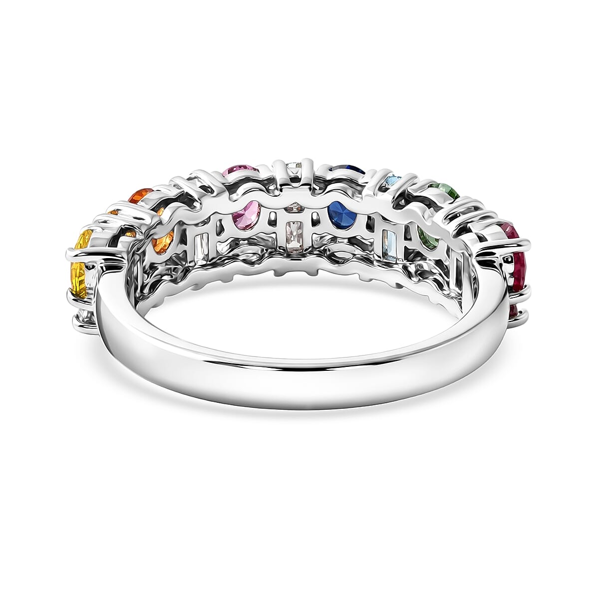 D'Joy Premium Multi Sapphire and Moissanite 2.00 ctw Color & Light Fusion Ring in Rhodium Over Sterling Silver (Size 6.0) image number 4