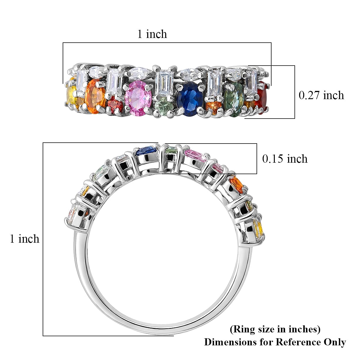 D'Joy Premium Multi Sapphire and Moissanite 2.00 ctw Color & Light Fusion Ring in Rhodium Over Sterling Silver (Size 6.0) image number 5