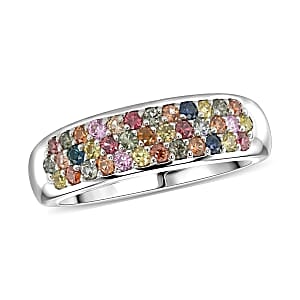 D'Joy Premium Multi Sapphire 0.75 ctw Multi Color Band Ring in Rhodium Over Sterling Silver (Size 8.0)