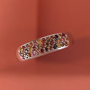D'Joy Premium Multi Sapphire 0.75 ctw Multi Color Band Ring in Rhodium Over Sterling Silver (Size 9.0)