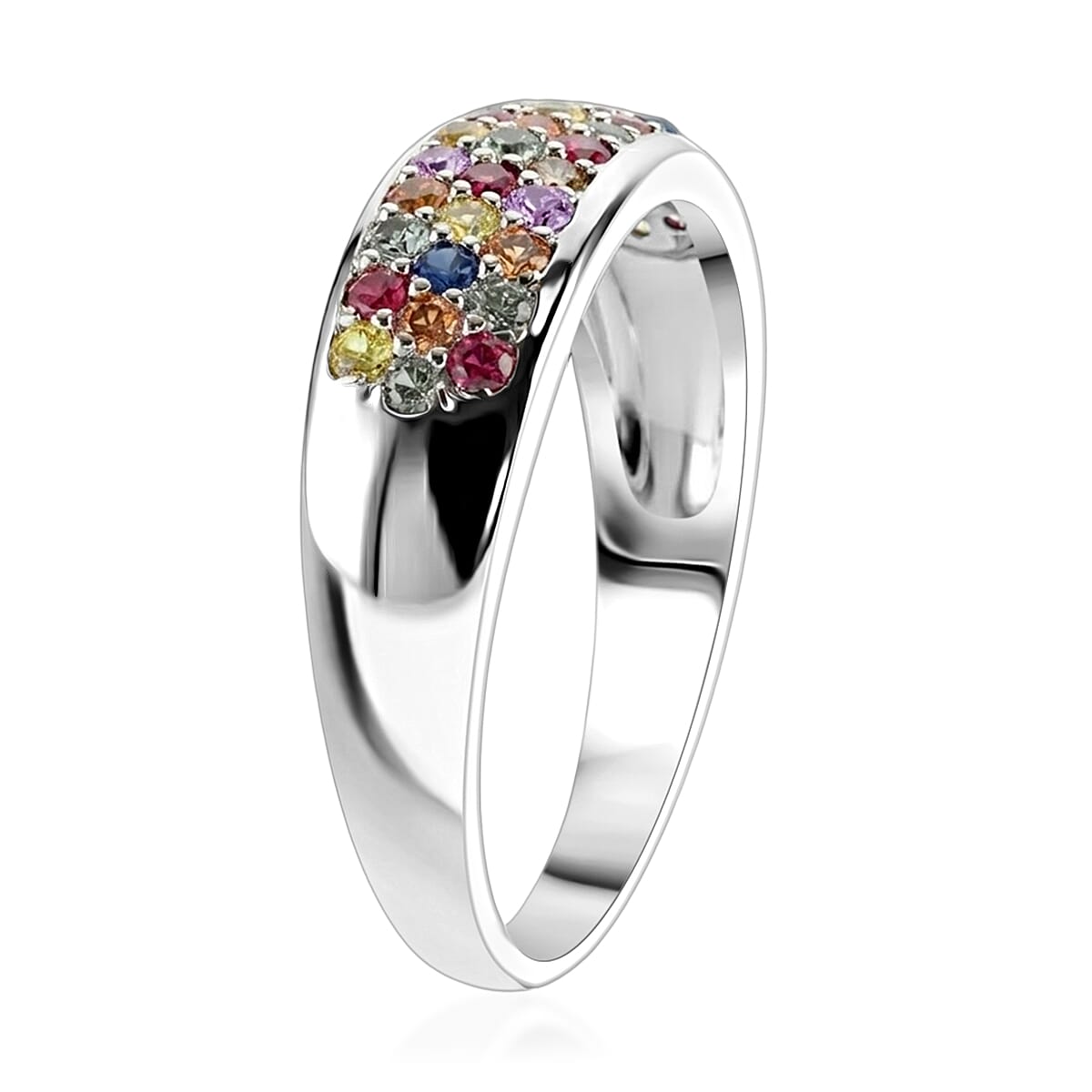 D'Joy Premium Multi Sapphire 0.75 ctw Multi Color Band Ring in Rhodium Over Sterling Silver (Size 9.0) image number 3