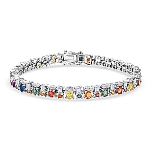 D'Joy Multi Sapphire, Moissanite Color & Light Fusion Bracelet in Rhodium Over Sterling Silver (6.50 In) 9.90 ctw