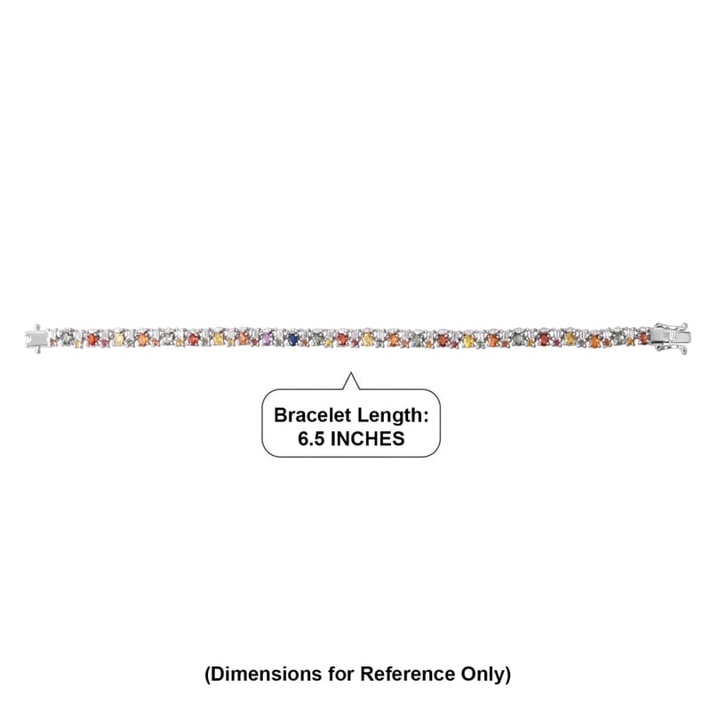 D'Joy Multi Sapphire and Moissanite 7.10 ctw Color & Light Fusion Bracelet in Rhodium Over Sterling Silver (6.50 In)