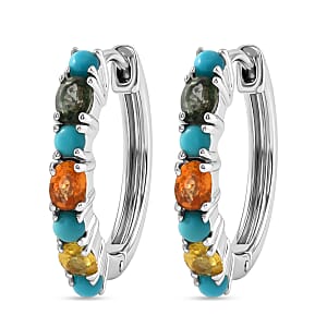 D'Joy Premium Multi Sapphire and Sleeping Beauty Turquoise 2.00 ctw Vivid Skyline Earrings in Rhodium Over Sterling Silver
