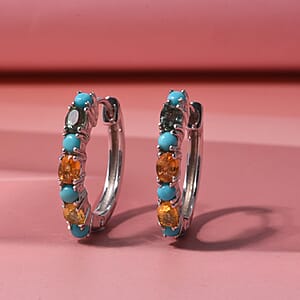 D'Joy Premium Multi Sapphire and Sleeping Beauty Turquoise 2.00 ctw Vivid Skyline Earrings in Rhodium Over Sterling Silver