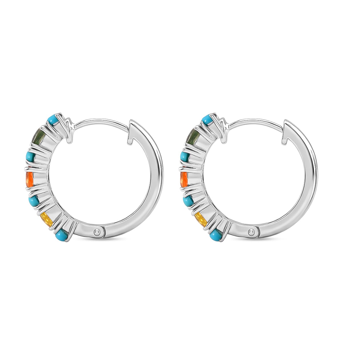 D'Joy Premium Multi Sapphire and Sleeping Beauty Turquoise 2.00 ctw Vivid Skyline Earrings in Rhodium Over Sterling Silver