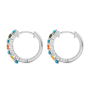 D'Joy Premium Multi Sapphire and Sleeping Beauty Turquoise 2.00 ctw Vivid Skyline Earrings in Rhodium Over Sterling Silver