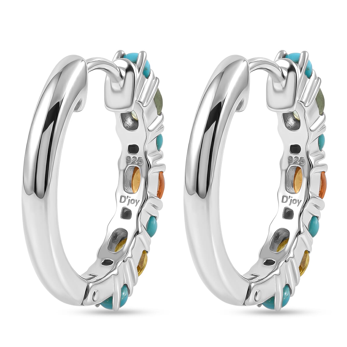 D'Joy Premium Multi Sapphire and Sleeping Beauty Turquoise 2.00 ctw Vivid Skyline Earrings in Rhodium Over Sterling Silver