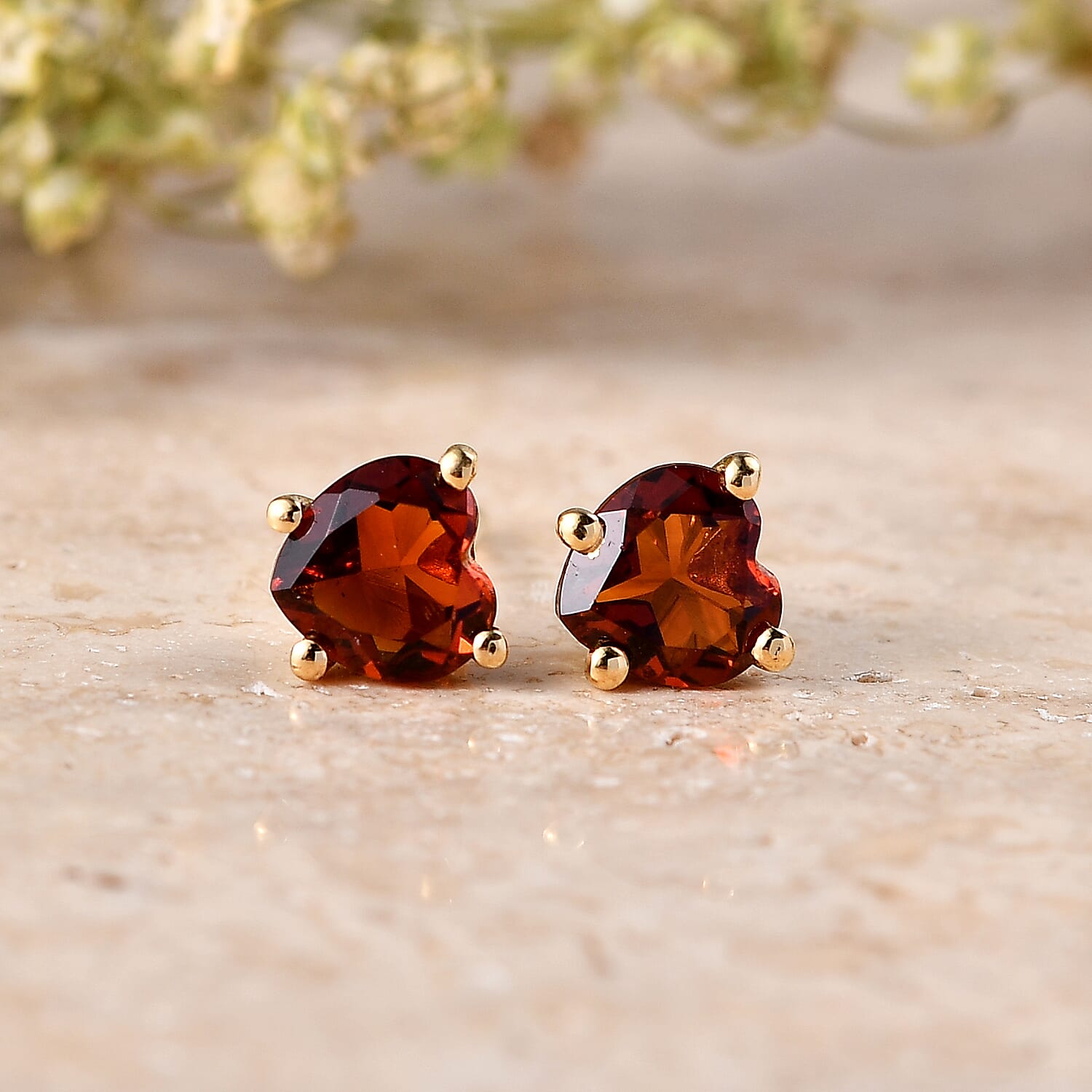 D'Joy Premium Red Citrine 1.50 ctw Heart Stud Earrings in 18K Vermeil Yellow Gold Over Sterling Silver
