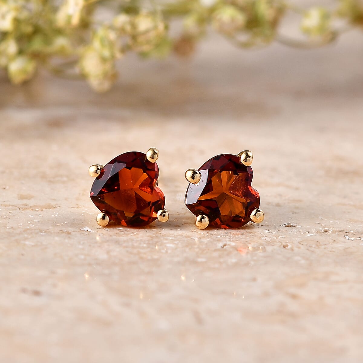 D'Joy Premium Red Citrine 1.50 ctw Heart Stud Earrings in 18K Vermeil Yellow Gold Over Sterling Silver image number 1