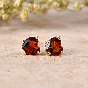 D'Joy Premium Red Citrine 1.50 ctw Heart Stud Earrings in 18K Vermeil Yellow Gold Over Sterling Silver