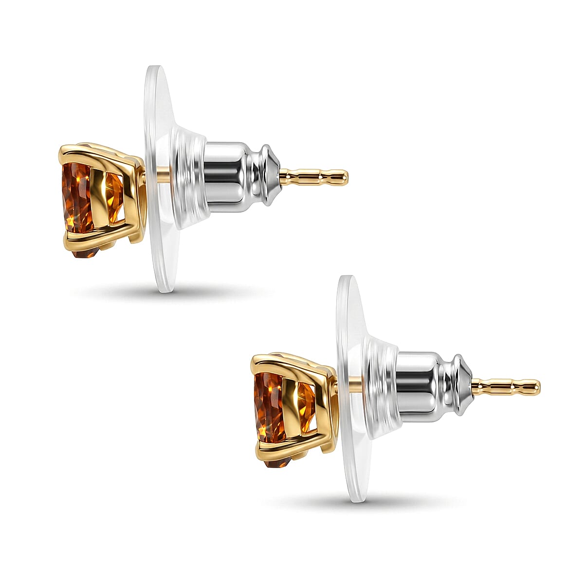 D'Joy Premium Red Citrine 1.50 ctw Heart Stud Earrings in 18K Vermeil Yellow Gold Over Sterling Silver