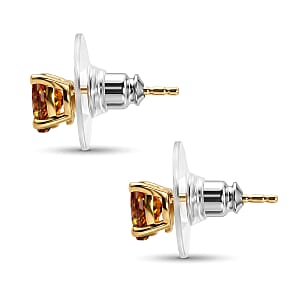 D'Joy Premium Red Citrine 1.50 ctw Heart Stud Earrings in 18K Vermeil Yellow Gold Over Sterling Silver