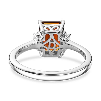D'Joy Premium Red Citrine and Moissanite 1.80 ctw Ring in Rhodium Over Sterling Silver (Size 10.0)
