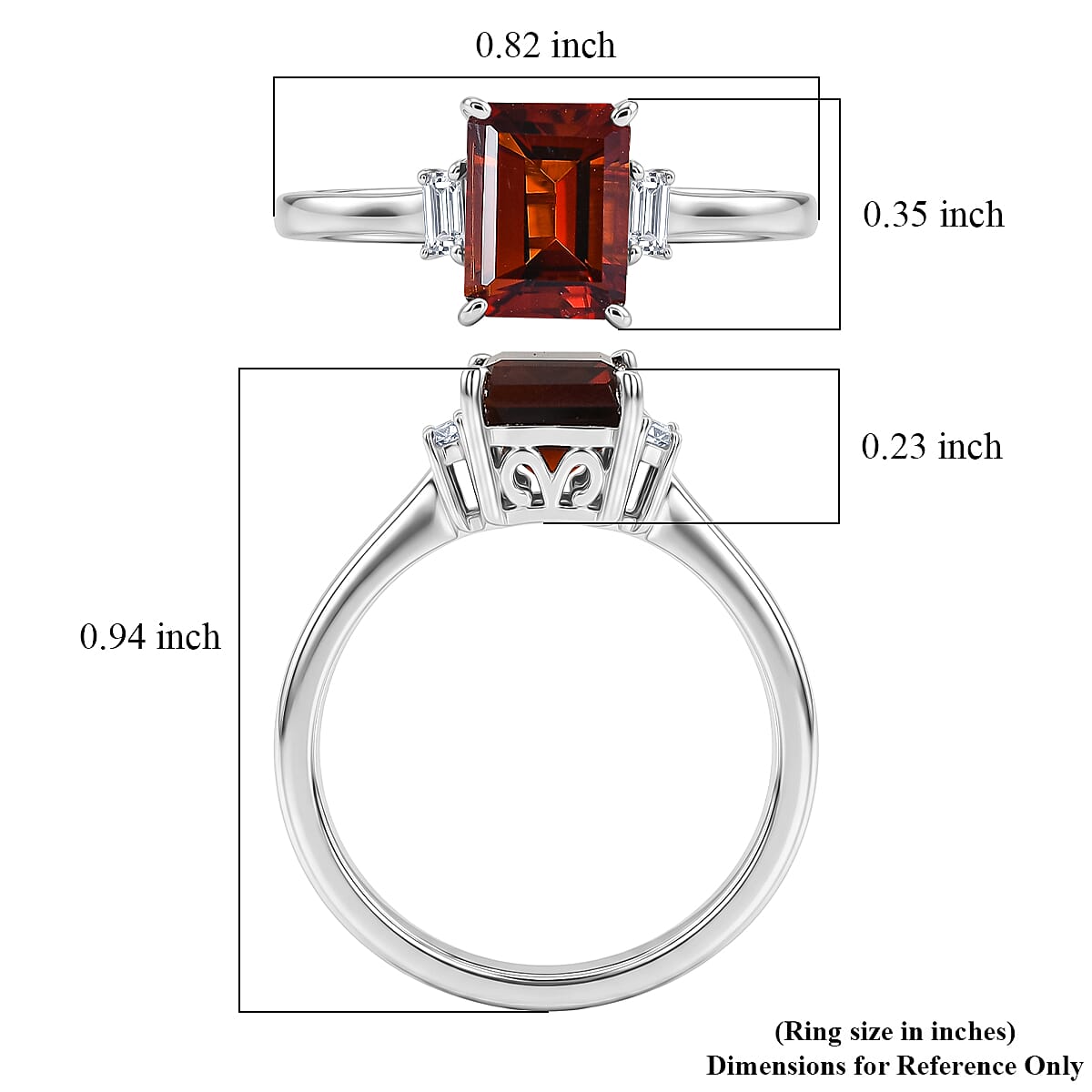 D'Joy Premium Red Citrine and Moissanite 1.80 ctw Ring in Rhodium Over Sterling Silver (Size 6.0)