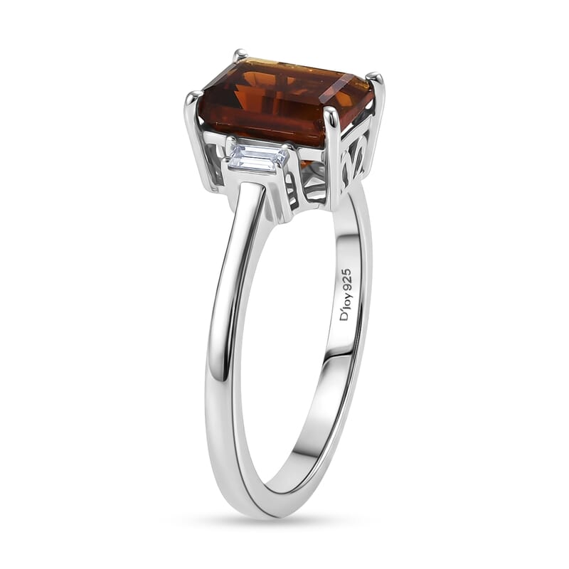 D'Joy Premium Red Citrine and Moissanite 1.80 ctw Ring in Rhodium Over Sterling Silver (Size 7.0)