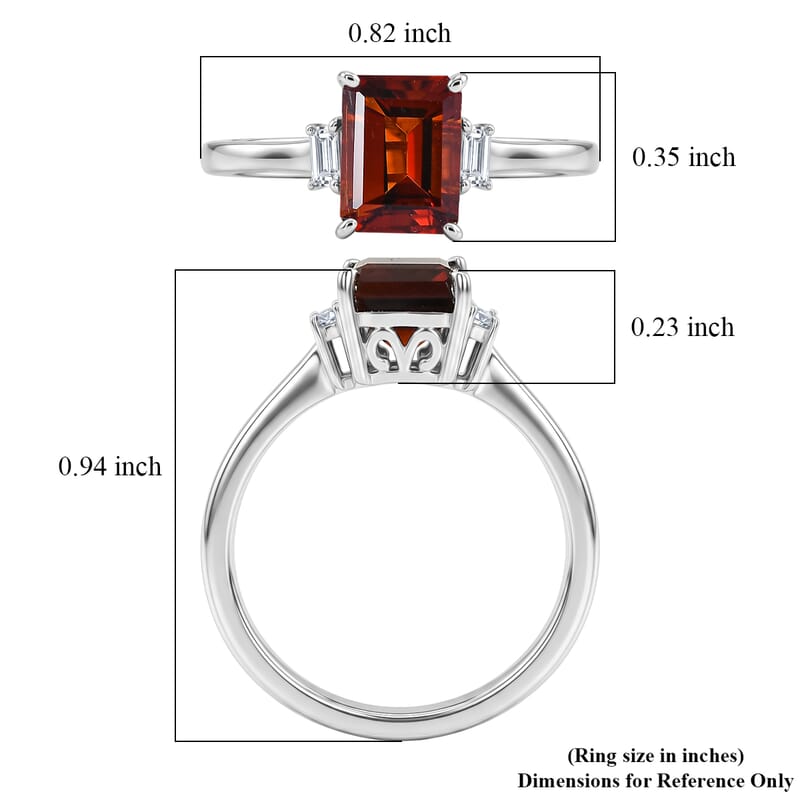 D'Joy Premium Red Citrine and Moissanite 1.80 ctw Ring in Rhodium Over Sterling Silver (Size 7.0)