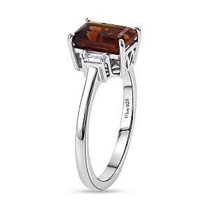 D'Joy Premium Red Citrine and Moissanite 1.80 ctw Ring in Rhodium Over Sterling Silver (Size 8.0)