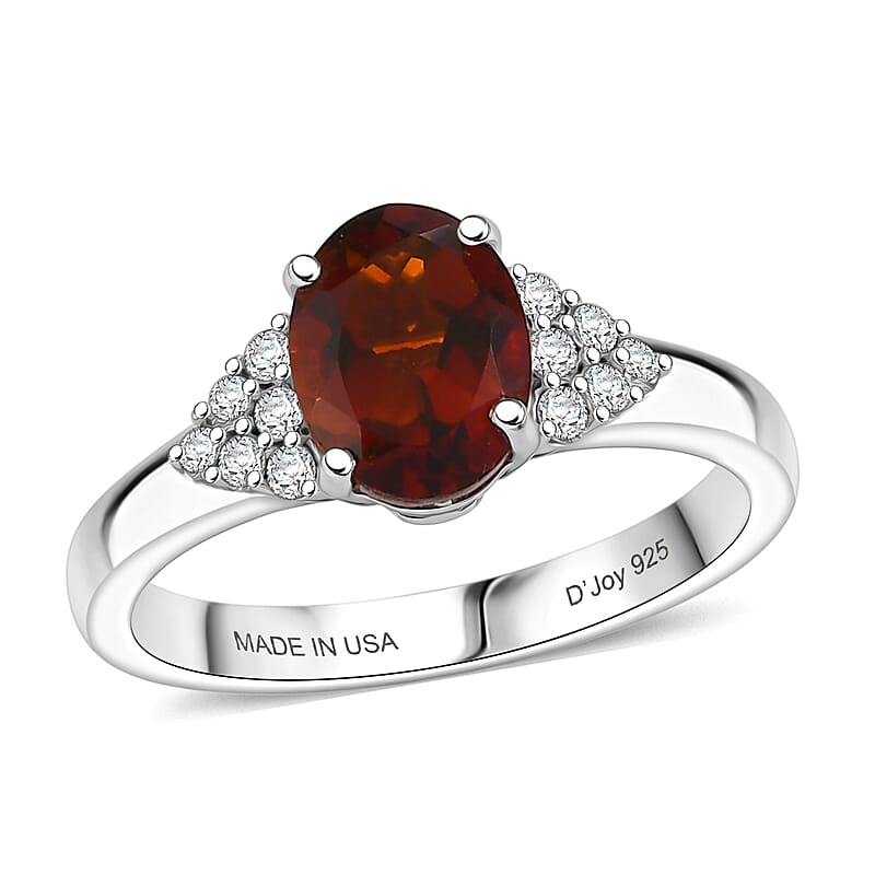 D'Joy Premium Red Citrine and Moissanite 1.30 ctw Ring in Rhodium Over Sterling Silver (Size 6.0)