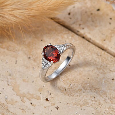 D'Joy Premium Red Citrine and Moissanite 1.30 ctw Ring in Rhodium Over Sterling Silver (Size 6.0)