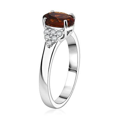 D'Joy Premium Red Citrine and Moissanite 1.30 ctw Ring in Rhodium Over Sterling Silver (Size 6.0)