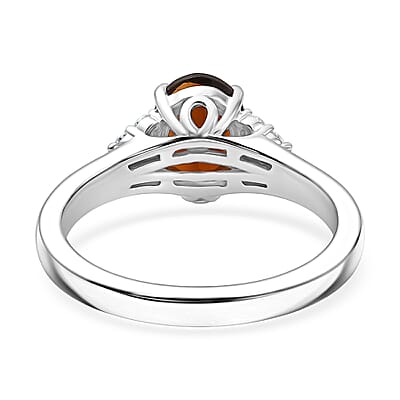 D'Joy Premium Red Citrine and Moissanite 1.30 ctw Ring in Rhodium Over Sterling Silver (Size 6.0)