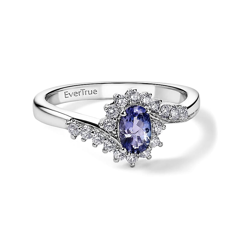 EverTrue Tanzanite and White Zircon 0.85 ctw Ring in Platinum Bond (Size 6.0)