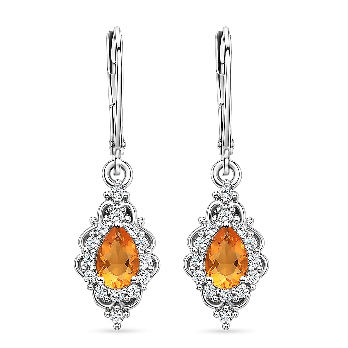 EverTrue Jalisco Fire Opal and White Zircon 1.30 ctw Earrings in Platinum Bond