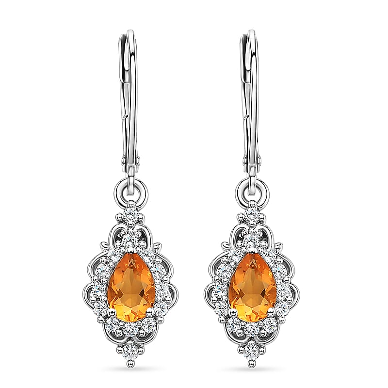 EverTrue Jalisco Fire Opal and White Zircon 1.30 ctw Earrings in Platinum Bond