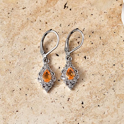EverTrue Jalisco Fire Opal and White Zircon 1.30 ctw Earrings in Platinum Bond
