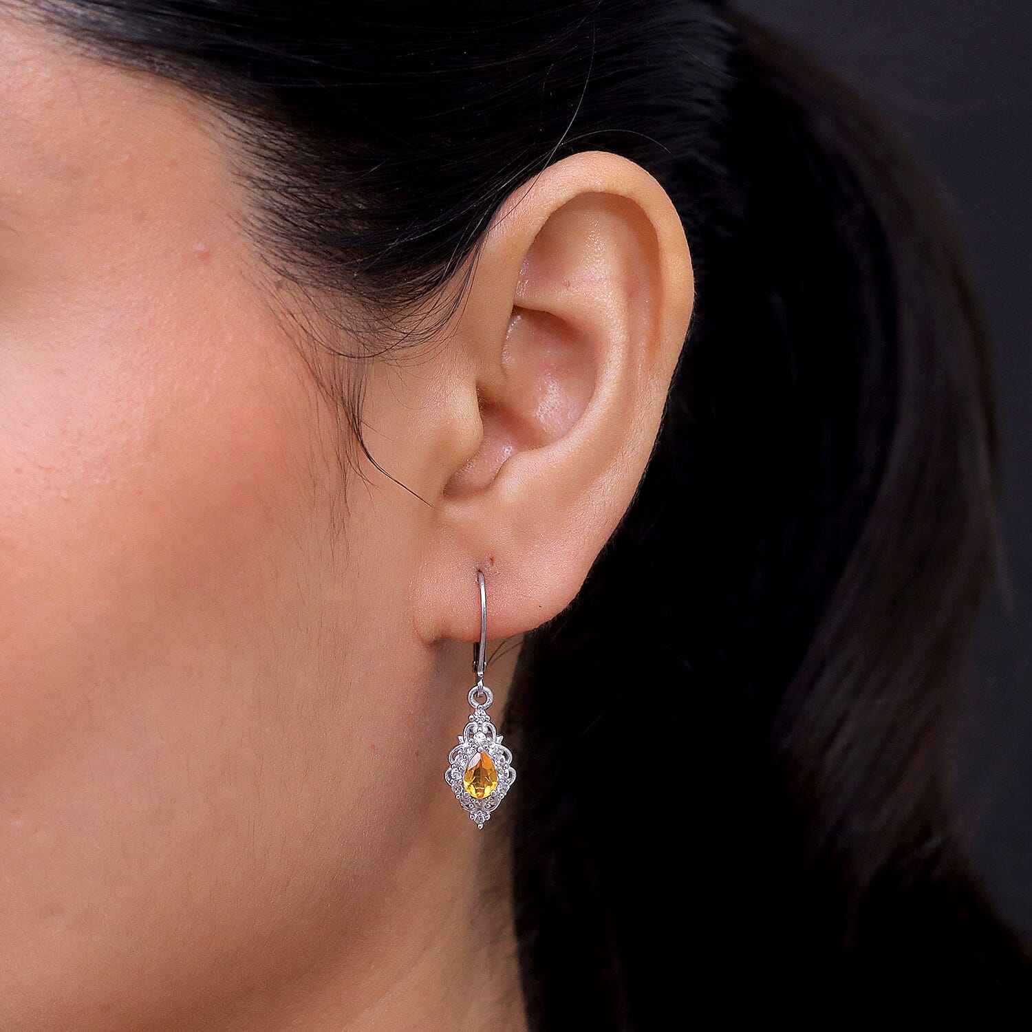 EverTrue Jalisco Fire Opal and White Zircon 1.30 ctw Earrings in Platinum Bond