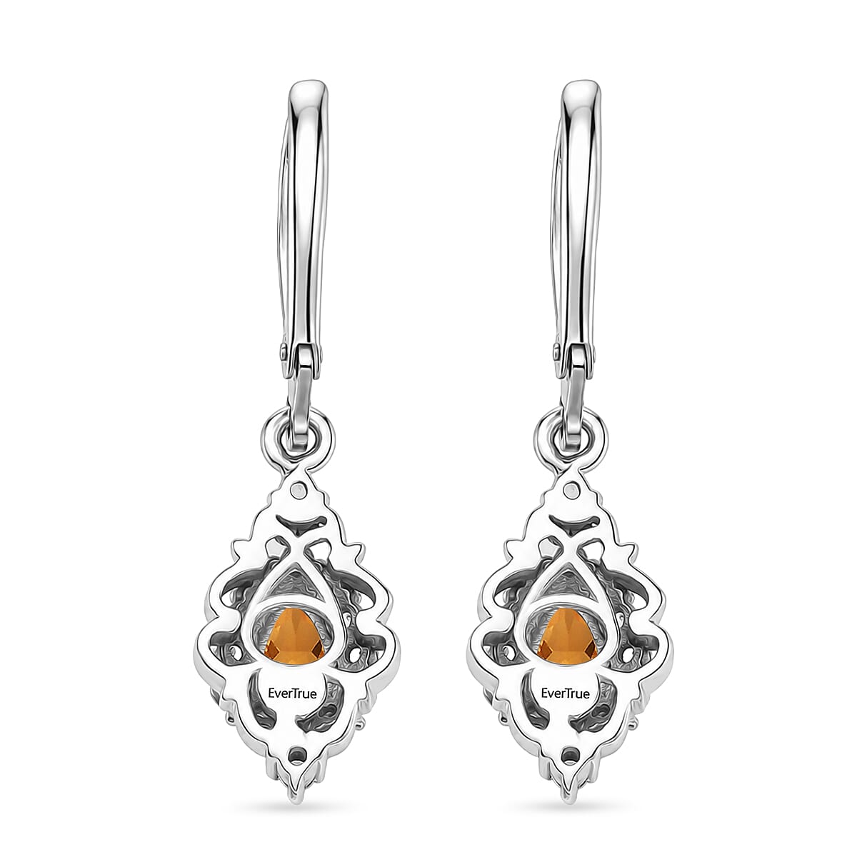 EverTrue Jalisco Fire Opal and White Zircon 1.30 ctw Earrings in Platinum Bond