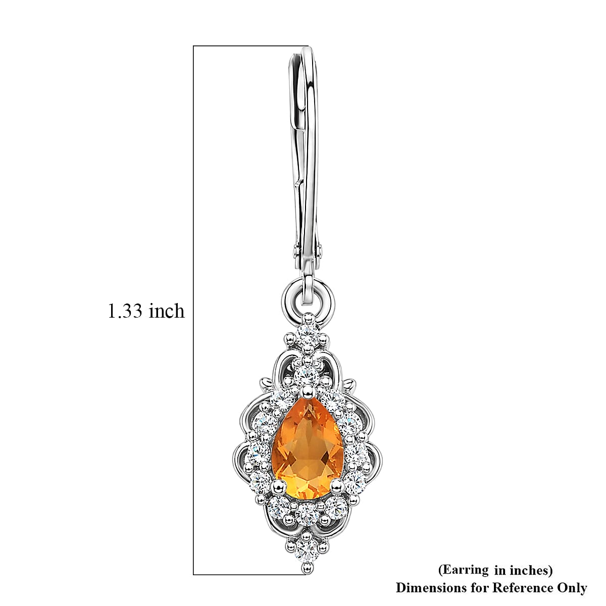 EverTrue Jalisco Fire Opal and White Zircon 1.30 ctw Earrings in Platinum Bond
