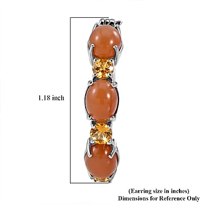 EverTrue Peach Moonstone and Madeira Citrine 11.00 ctw Hoop Earrings in Platinum Bond