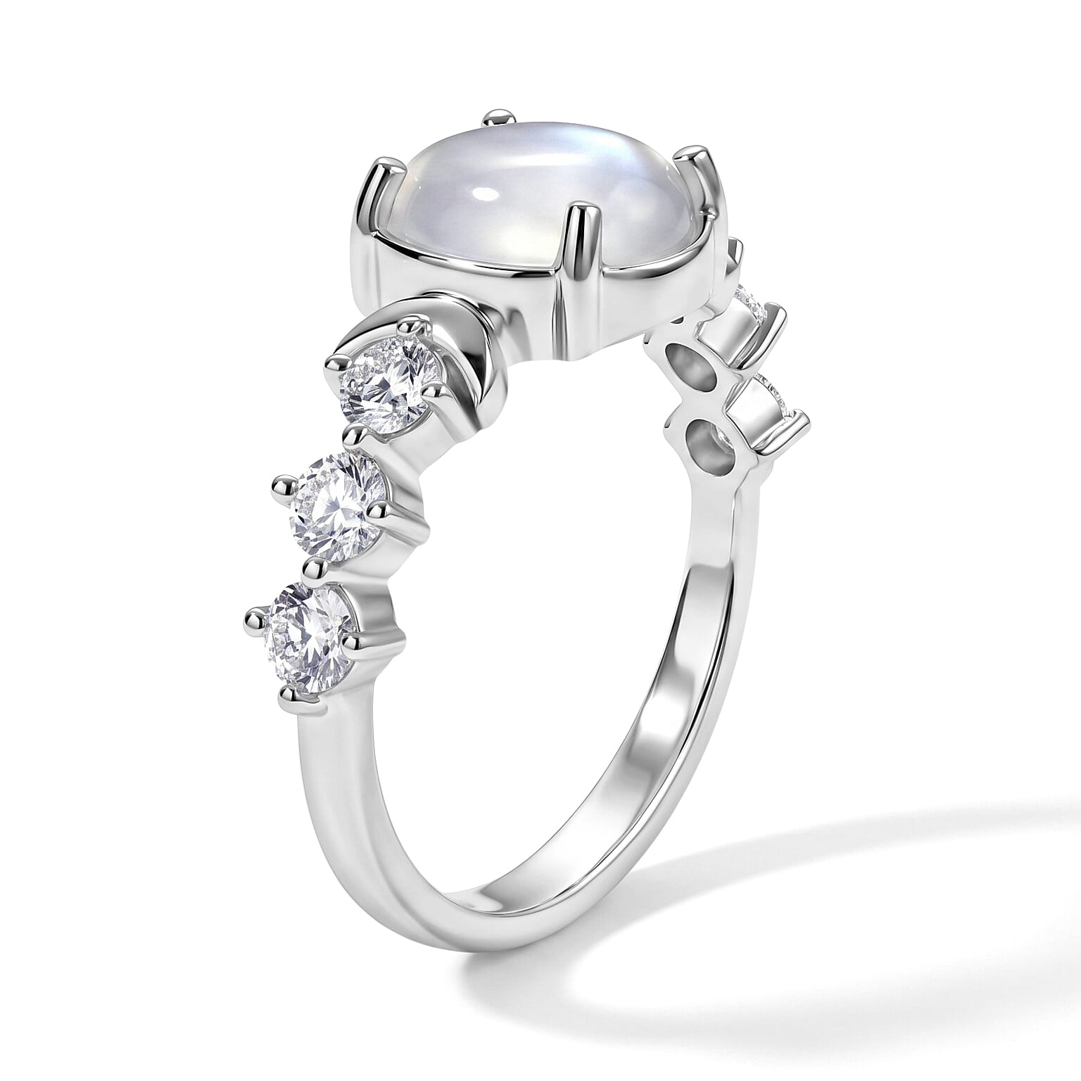 EverTrue Rainbow Moonstone, Moissanite Ring in Platinum Bond (Size 8.0) 3.90 ctw