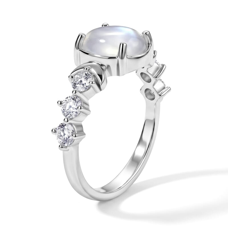 EverTrue Rainbow Moonstone, Moissanite Ring in Platinum Bond (Size 8.0) 3.90 ctw